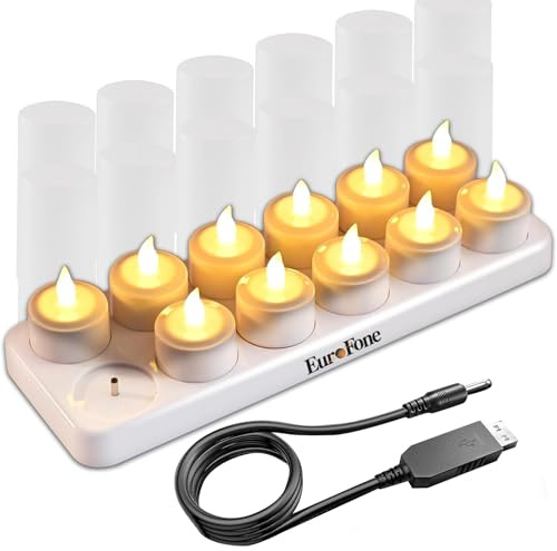 EuroFone 12pcs LED candelita Velas recargable sostenedor de vela de la estación de carga (Yellow)