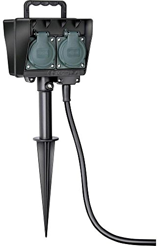 Brennenstuhl 4 prese da giardino con picchetto di terra (plastica resistente alle intemperie, presa esterna con alloggiamento impermeabile, cavo da 1,5 m) nero