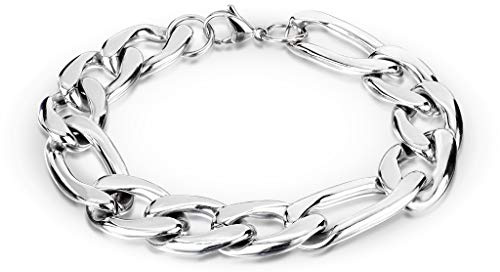 Bungsa Panzerkettenarmband silber mit großen und kleinen Gliedern Karabinerverschluss aus 316L Edelstahl