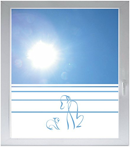 INDIGOS UG Sichtschutzfolie Glasdekorfolie Fensterfolie mit Motiv satiniert Blickdicht - d313 Hunde und Katzen - 1200 mm Länge - 500 mm Höhe Streifen - selbstklebend - matt