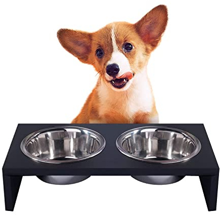 PAWISE Raised Dog Bowls, Elevated Dog Feeder, Elevated Dog Food Stand and Water Bowls Stand Feeder With 2 Stainless Steel Bowls and Anti Slip Feet（750ml x 2)