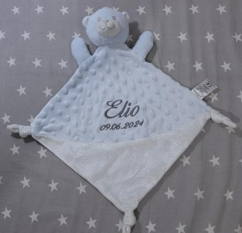 generisch Schmusetuch Bestickt mit Namen Schnuffeltuch Kuscheltuch Tolle Geschenkidee ! (Blau - Teddy 2)