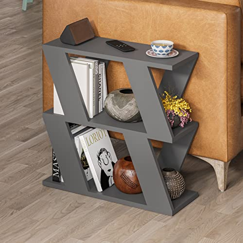 HOCUS PICUS Schmaler Side Table mit 2 Ablageflächen| moderner 2-stufiger Beistelltisch im schlanken Design| platzsparender End Table für Sofa| Wohnzimmer und Büro| 22 x 60 x 57 cm (Anthrazit)
