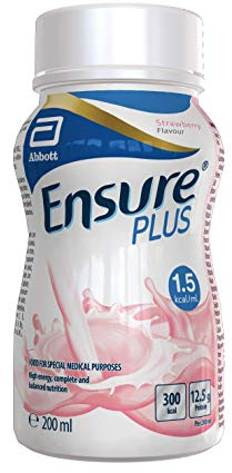 Ensure Plus Milkshake Style Nutritional Supplement Drink Flavour Contains Protein Vitamins and Minerals, Strawberry, 200ml (Pack of 24)