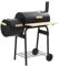 vidaXL Classic Black Steel Framed Charcoal BBQ Offset Smoker with Thermometer - Versatile Grill for Outdoor Parties and Gatherings