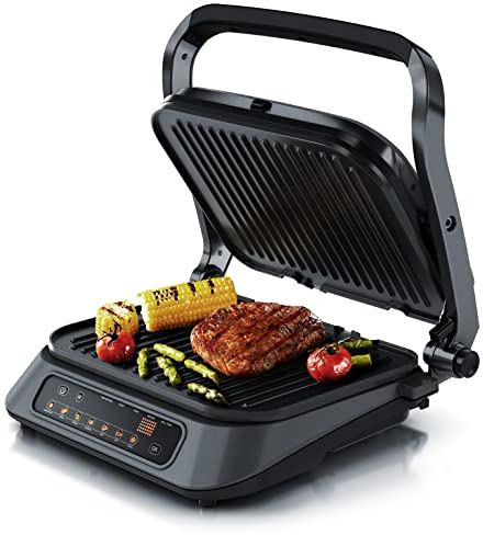 Arendo - Kontaktgrill - Elektrogrill - elektrischer Tischgrill mit Digitalsteuerung 1900 W - Sandwichmaker - 7 Programme - antihaft beschichtetes Edelstahl - abnehmbare Platten Abtropfschale