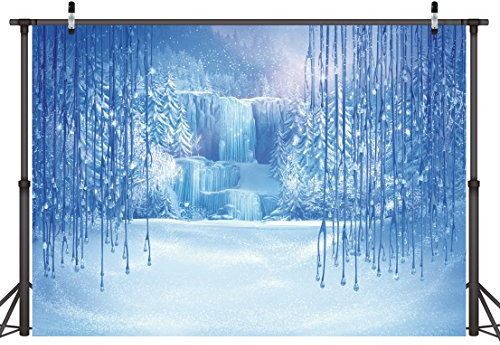 LYWYGG 8x6FT Fotografie Hintergrund Weihnachten Winter Gefrorenes EIS und Schneekristall Kinder Anhänger Welt. Fotografie Studio Prop Hintergrund CP-12-0806