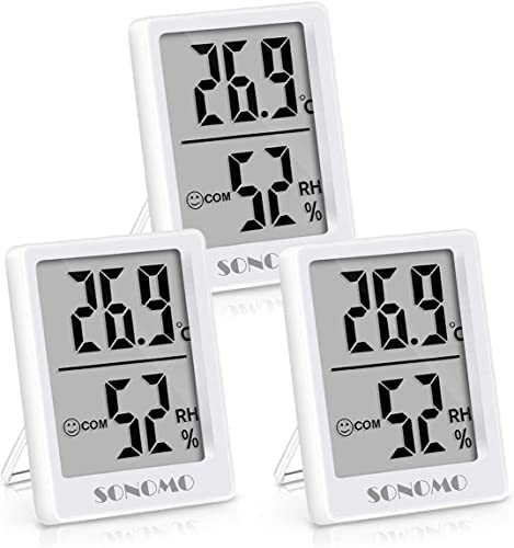 SONOMO Thermo-Hygrometer, 3er Set Hygrometer Innen Thermometer Digital Raumthermometer Luftfeuchtigkeitsmessgerät für Innenraum, Wohnzimmer, Babyraum, Büro (Weiß)