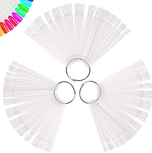 150 Pcs Clear Nail Swatch Sticks with Ring, Fan Shape Nail Art Polish Display Tips, False Nail Sample Sticks, Nail Practice Color Display, Transparent Polish Board for Nails