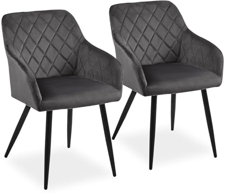 CLIPOP Esszimmerstühle 2er Set, Küchenstuhl Samt Bezug Wohnzimmerstuhl Polsterstuhl mit Armlehne Metallbeine Polstersessel Stuhl für Esszimmer Wohnzimmer Küche (2, Samt Grau)