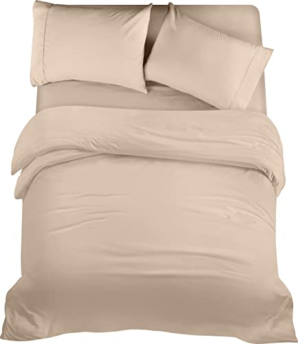 Utopia Bedding 4 Piece Double Bedding Set - Duvet Cover, Fitted Sheet with Pillow cases - Soft Brushed Microfiber (Beige)