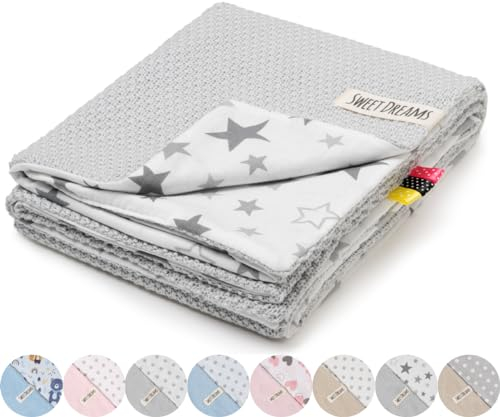 Mikos* Babydecke Leichte Baumwolle Kinderdecke ohne Füllung, Kindergarten Baumwolldecke für Mädchen, Junge, Neugeborenen Kinderwagen Babyschale Kuscheldecke 75x100 (1040) (Grau/Konstellation)