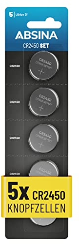 ABSINA CR2450 Knopfzelle 5er Pack für Blitzerwarner UVM - CR 2450 3V Knopfzellen auslaufsicher & Lange Haltbarkeit - CR 2450 Batterien, Knopfzellen CR2450, Batterie 2450, 2450 Batterie, CR2450 3V