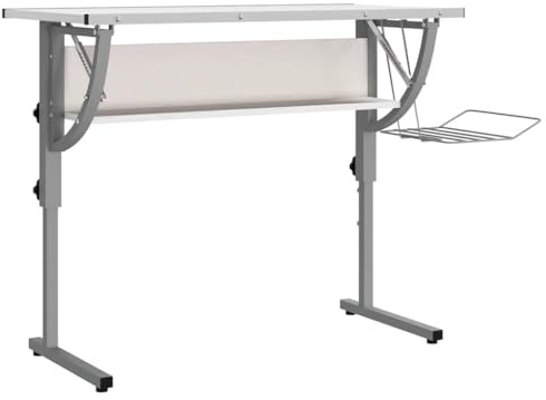 vidaXL Basteltisch Weiß & Grau 110x53x(58-87) cm Holzwerkstoff & Stahl