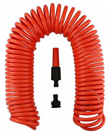 BLACK+DECKER Flexibler Gartenschlauch - 15 Meter - Spiralschlauch - inkl. Aufsätze - Orange