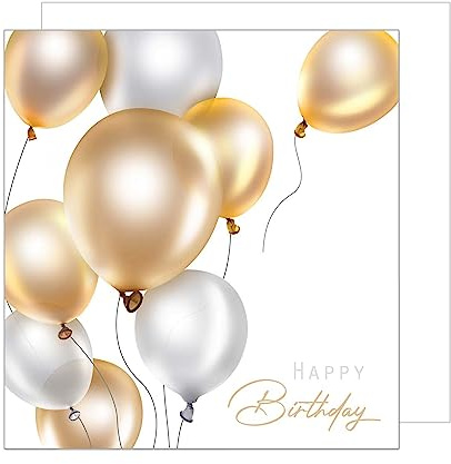 Edition Seidel Premium quadratische Geburtstagskarte mit Umschlag. Glückwunschkarte Happy Birthday Karte Geburtstag Mann Frau Teenager Luftballons Gold (GQ110)