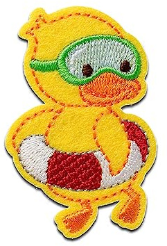 Mono-Quick Ente mit Schwimmreifen Tier - Aufnäher, Bügelbild, Aufbügler, Applikationen, Patches, Flicken, zum aufbügeln, Größe: 5,8 x 3,7 cm