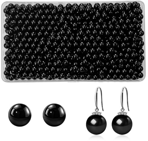 650 Stück Schwarz Bastelperlen, 8mm Runde Perlen mit Loch zum Auffädeln, Kleine Schwarze Perlen für Augen, Kunstperle Acrylperlen Schwarz Set für DIY Schmuckherstellung Armbänder Halsketten Basteln