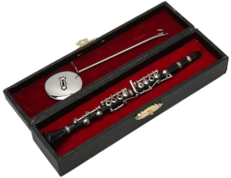 HOHXFYP Clarinette Miniature Avec Support et Étui, Mini Instrument de Musique de 6,3 Pouces, Réplique de Modèle de Maison de Poupée, Ornement pour Remises de Diplômes, Anniversaires, Noël
