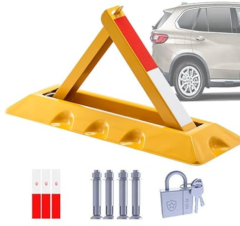 Lockable Parking Barrier - Heavy Duty Folding Car Park Security Bollards, Triangular Parking Blocker - Folding Parking Lock for Ultimate Car Parking Pole Security