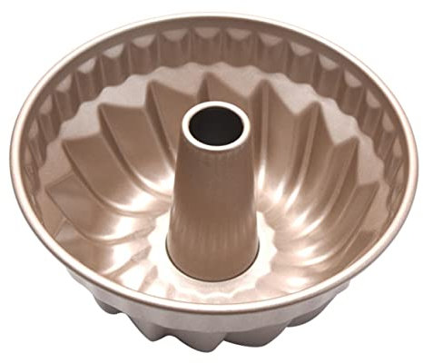 Zerodeko Non-Stick Fluted Tube Cake Pan Bread Cake Pan Baking Accessory Carbon Steel Golden Easy Demold Scratch-Resistant Coating Oven and Refrigerator Safe