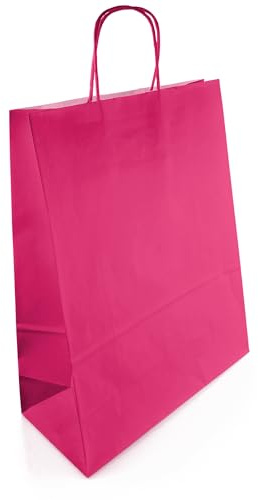 Netuno 200 Einkaufstüten mit Henkel rosa 25x11x32 cm groß für Geschenke | Stabile Tragetaschen aus Kraftpapier – für Handel, Verkauf, Party, Weihnachten, Ostern, Boutique, Markt & Mitgebsel