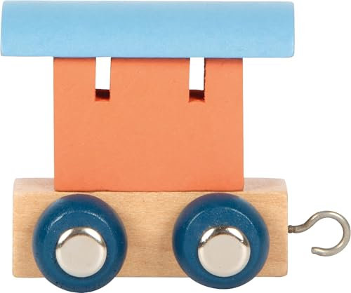 small foot Lettera Trenino Polare Vagone, Trenino in Legno combinabile a Piacere, da Decorare e Regalare, Salmone, 12567