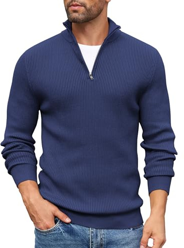 COOFANDY Pull Homme en Tricoté 1/4 Zip Pullover Sweater, Pull d'hiver Manches Longues Chaudes Pulls pour Homme avec Col Montant et Fermeture à Glissière