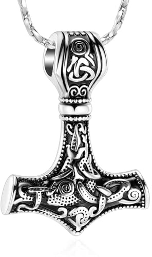 Mjolnir Thors hammare kremeringssmycke för aska berlock – Tors hammare urna halsband med mini Keepsake urna memorial aska smycke för män/kvinnor