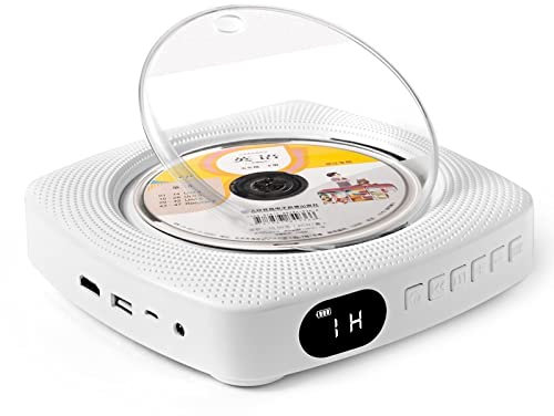 Player CD Joueur Portable Bluetooth Mountable Disc Montage avec Couvercle de poussière Home Audio Féminin Radio CD/DVD / MP3 USB Lecteur de Musique 3.5mm Aux Jack et télécommande(White)