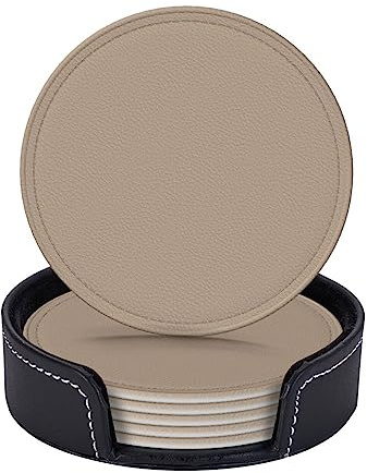 Untersetzer aus Leder, einfarbig, hellbraun, 6 Stück, Untersetzer für Getränke, Einweihungsgeschenk, runde Tassenmatte für Zuhause und Küche