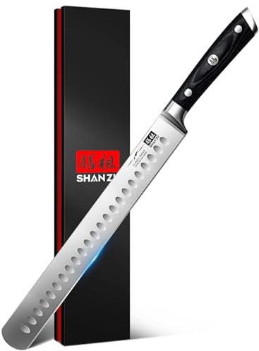 SHAN ZU 12 Brisket Slicing Knife - Carving Slicing Meat Kitchen Knives Professional German High Carbon Stainless Steel Razor Sharp Blade, Ergonomic Wood Handle & Full Tang Design, Gift Box Included