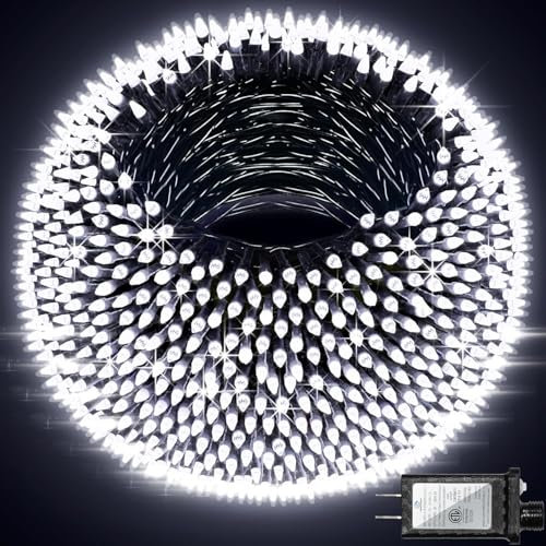 wisdom line Guirlande lumineuse de Noël, 50 m, 1000 LED, 8 modes, étanche, pour intérieur et extérieur (white1000led)
