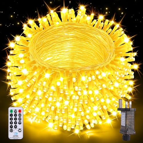 Nextronix Outdoor Christmas Tree Lights, 20M 200 LEDs Xmas Fairy Lights Indoor Mains Powered with 8 Modes/Timer/Remote, IP44 Waterproof Outside Garden String Lights for Patio Bedroom Party