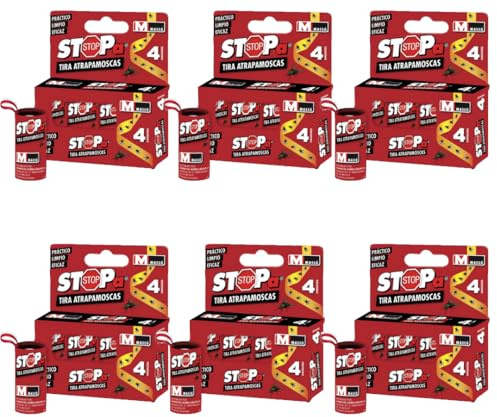 Peyca 4 Tiras atrapa-Moscas STOPA, Listas para Usar, practico, Limpio, eficaz - Masso. Interior y Exterior. Ideal contra Moscas, Mosquitos y voladores. Adhesivo Super Resistente. (6 Unidades)