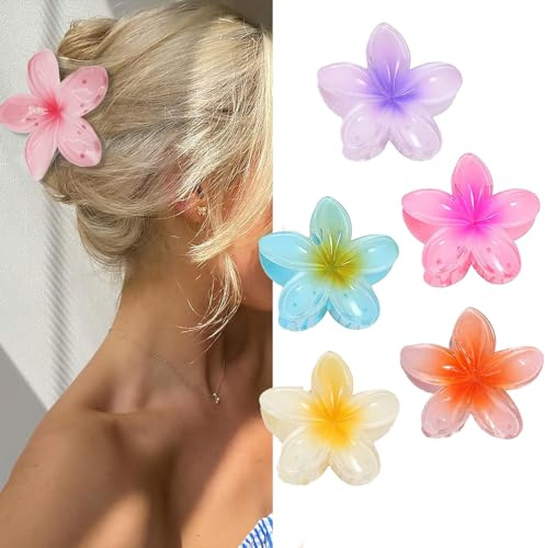 5 Stück farbige Blumen-Haarklammern, 8 cm große hawaiianische Blumenklammer, haarklammer blume, lockiges Haar für Damen, starke, rutschfeste Hibiskus-Haarspange, Geschenk-Haarschmuck für Frauen