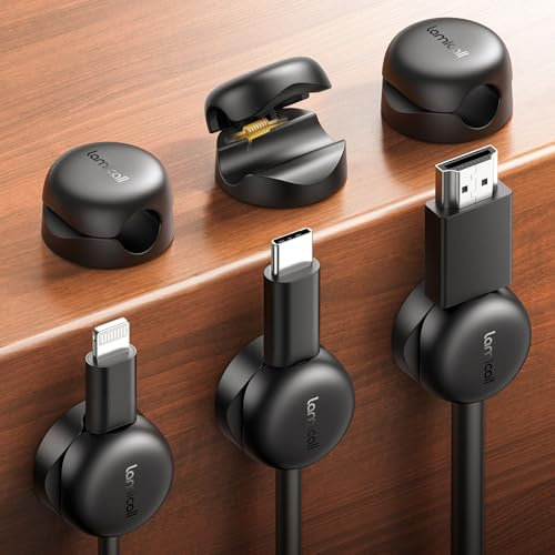 Lamicall [6 Pack] Spring Cable Holder Clips - [20% Smaller Volume] No-residue Cable Management, Cord Organiser, Desk Tidy, Phone Charging Wire Keeper for USB, HDMI, Wall, PC, Car, Office, Home - 8mm