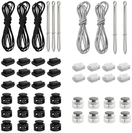 10m Gummikordel 2,5mm, 20 StüCk Kordelstopper 2 Loch, 20 StüCk Kordelklemme, SchnüRsenkel Elastisch, Kordel FüR Jogginghose, ReißVerschluss, 2 Farben FüR Rucksack Bekleid WäScheleinen
