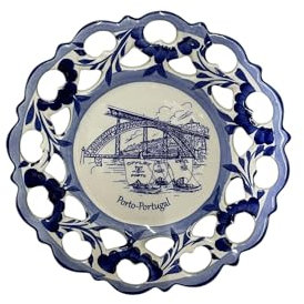 Portugal Azulejos handbemalte runde Keramikplatte Wanddekoration zum Aufhängen, portugiesische Azulejoes-Keramik, schönes Geschenk aus Portugal (Luis-Brücke)