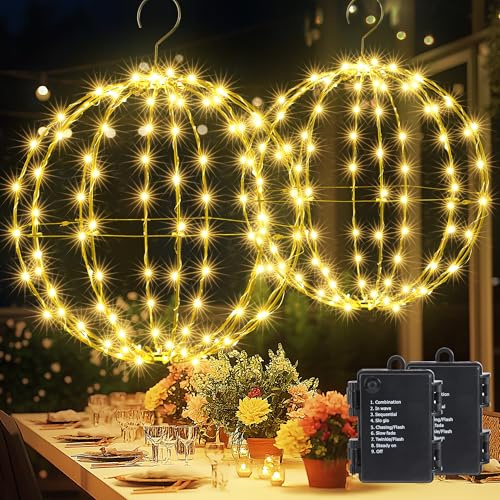 Joomer Luci Natale Esterno a Batteria, 33cm + 28cm Sfere Luminose a LED di Natale, 8 Modalità Luci Esterne Natalizie in Metallo Pieghevoli per Decorazioni Festa Interni (144+120 LED, Bianco Caldo)