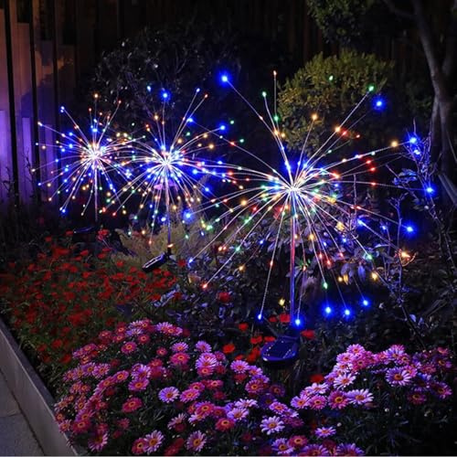 MOLVCE Luci solari da giardino per esterni, fuochi d'artificio a energia solare, 4 pezzi 150 LED, luce solare per fuochi d'artificio con 8 modalità, impermeabili, fuochi d'artificio per giardino