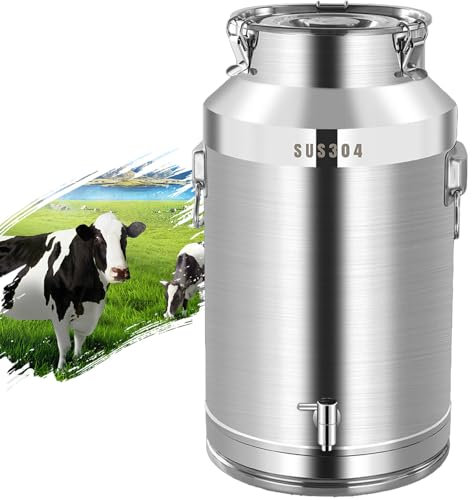 Adima Pichet à lait 20L 304 Pot À Lait Hermétique en INOX avec Couvercle Et Robinet Distributeur de boissons avec couvercle et poignée scellés Pour le vin