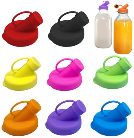 8×Silicone Milk Bottle Dispenser Caps, 1.89 Inch Glass Milk Bottle Reusable Top, Glass Milkbottle Pourer Top, Diameter Pour Spout Lids, Leak-Proof, No Odor Fres h-Keeping Cover for Tea Drink Container
