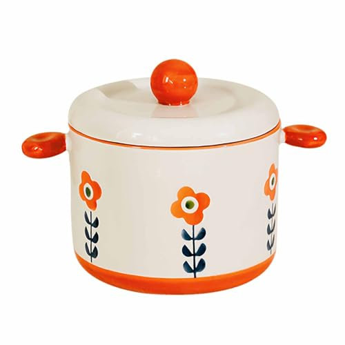 Dowbom Piccola ciotola da zuppa con coperchio, 500 ml, adatta al forno a microonde, tazza da brodo (arancione)