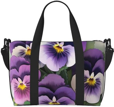 Reisetasche mit Stiefmütterchen-Blumendruck, leicht, wasserabweisend, Wochenendtasche, geräumige Sport- und Reisetasche für Männer, Frauen und Jugendliche, Stiefmütterchen, Blume, Einheitsgröße