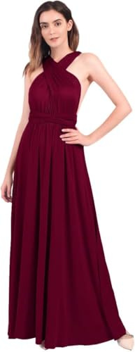 Femmes élégantes Demoiselle D’Honneur Wrap Soirée Robe De Soirée Convertible Multi Way Robe De Bal Transformer Mariage Robe De Cocktail Formelle Longues Maxi Robes, Burgundy, XS