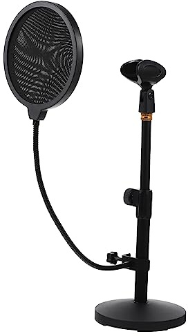 Milisten Live Broadcast Microphone Stand Adjustable Table Mic Stand Metal round Disk Microphone Clip and Pop Filter for Home Studio Recording