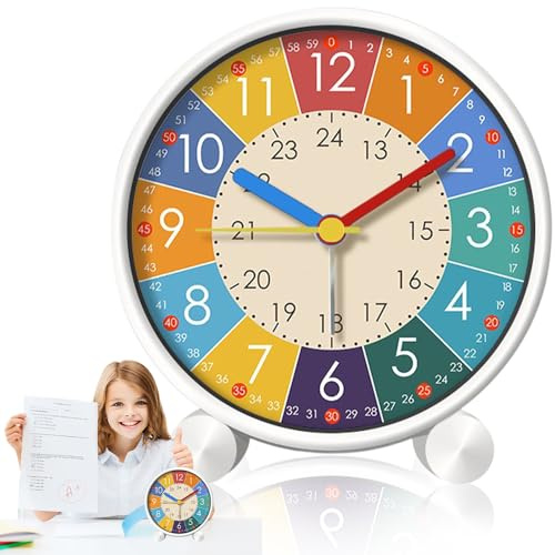 BIZOI Reloj Despertador para Niños Sin Tic Tac, Reloj Despertador Educativo para Niños y Niñas, Despertador Infantil Silencioso Sin Tick Tick con Luz Nocturna para Comienzos Escolares, Reloj con Pilas