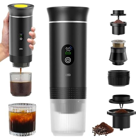 Portable Coffee Maker, Portable Electric Espresso Machine, Travel Coffee Maker, Portable Espresso Machine, 3-in-1 Compatible with Big Capsule, Small Capsule and Coffee Powder for Camping, RV, Office