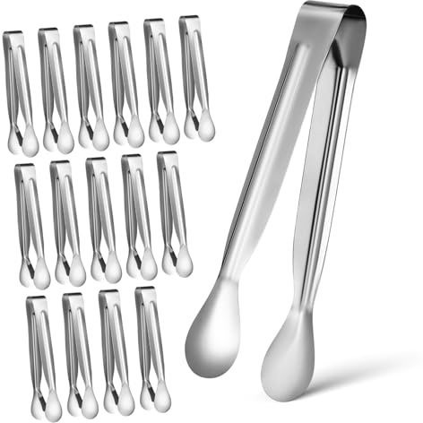 Lurrose 18 pcs Pinces Mini Inox Pinces de Service Multifonctions Métal Adaptées pour Sucre Glaçons Salade et Apéritifs Utilisation Cuisine et Buffet